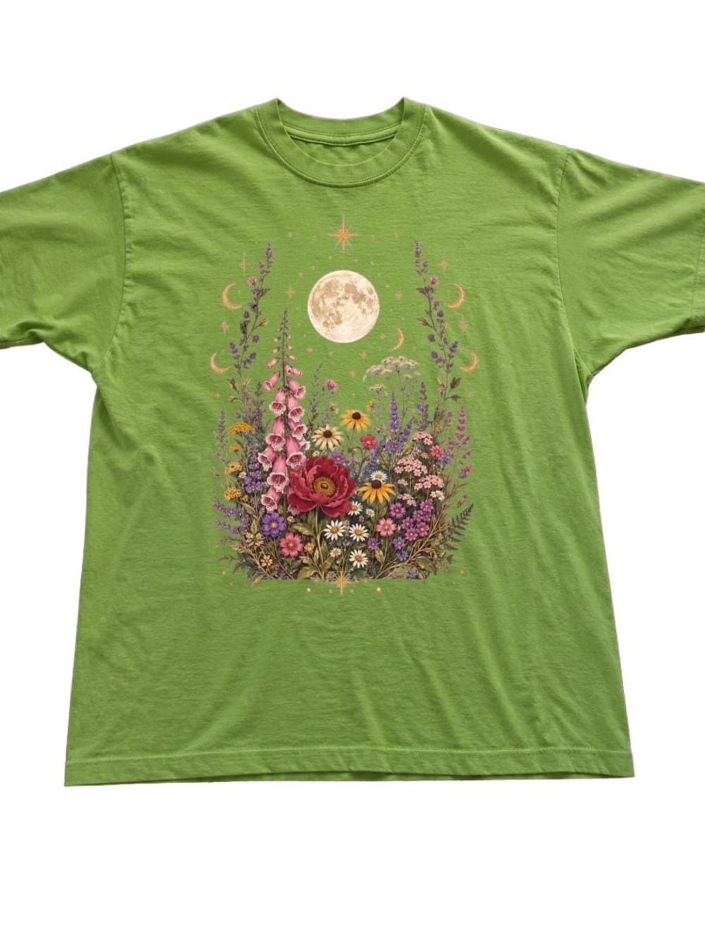 Kiwi Green Floral Moon Graphic Tee